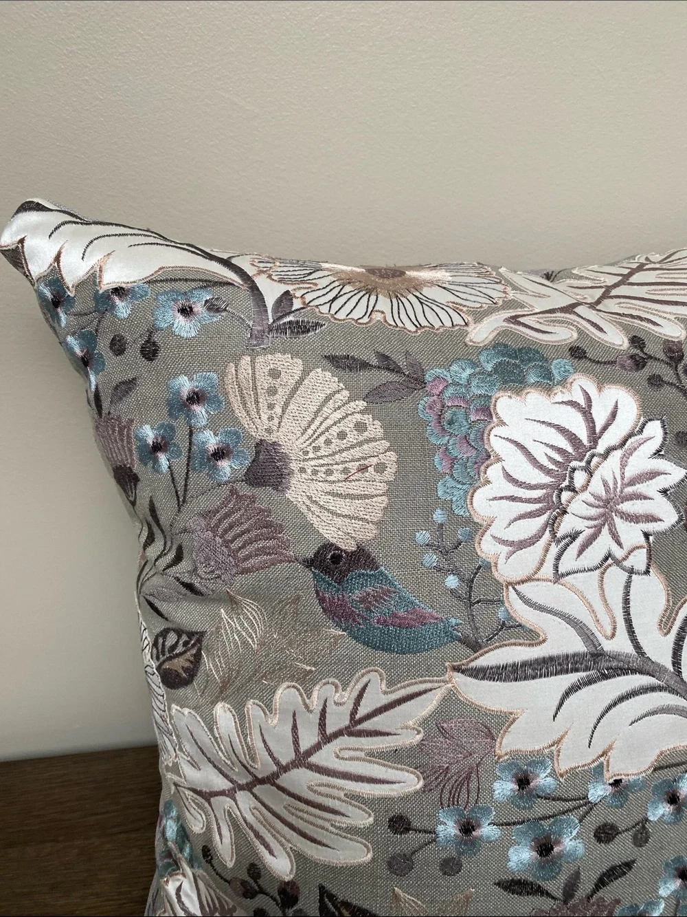 Custom Embroidered Handmade floral Pacific Coast Down filled Throw Pillow 20x20